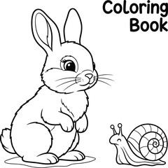 Cute Rabbit and Snail Coloring Book Page for Kids