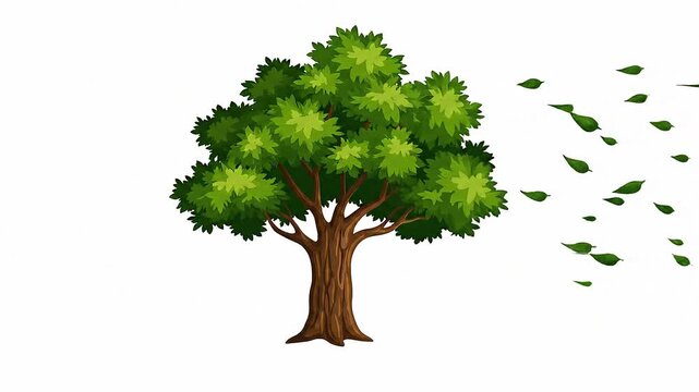 Animated 2D Tree Swaying in Wind and Chopping Down Clip