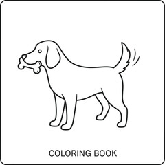 Dog Coloring Book Page with Puppy Holding Bone