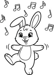 Dancing Bunny Rabbit Coloring Page for Kids and Adults