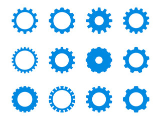 Blue gear icon and setting icon collection symbolizing technology, automation, teamwork, and digital systems. Clean vector design suitable for apps, web, and UI interfaces