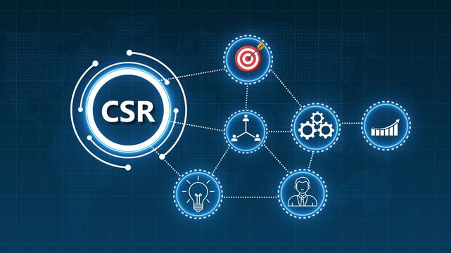 CSR Corporate Social Responsibility Concept with Icons and World Map Background ethics social good