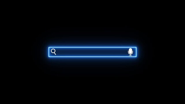 Glowing Blue Neon Search Bar with Microphone Icon on Black Background image photo