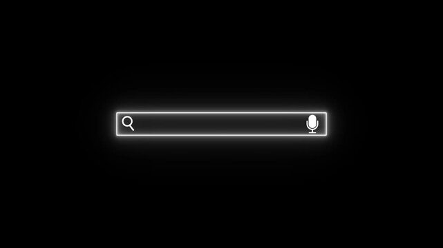 White Neon Search Bar with Microphone Icon on Black Background glowing