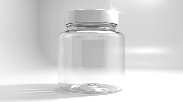 Empty Clear Glass Jar with White Lid and Shadow Detail