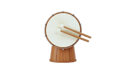 Wooden Drum with Drumsticks Isolated on White Background