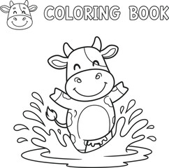 Happy Cow Coloring Book Page for Kids Farm Animal Fun