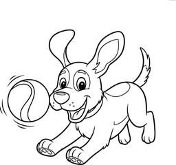 Happy Dog Playing with Tennis Ball Coloring Page for Kids