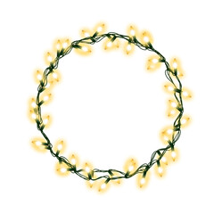 Christmas and New Year garland. Glowing vector light bulbs isolated on transparent background for holiday decoration banner, poster, greeting card.