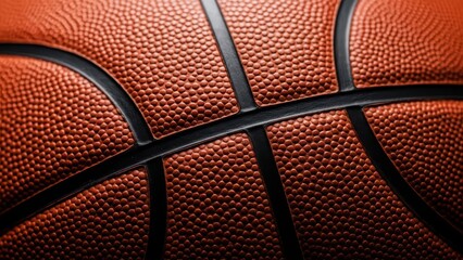Close-up of a textured basketball surface with detailed pebbled pattern and black seams