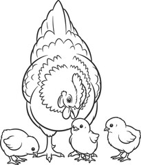 Hen with Chicks Coloring Page for Kids Farm Animals