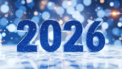Happy new year 2026 glittery blue celebration background