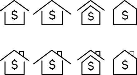 house with dollar icon. Property investment graphic design.  Real estate finance symbols. Property Investment Icons. Home finance and valuation signs
