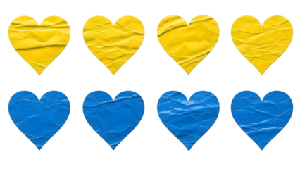 Hearts in ukrainian flag colors isolated on transparent background