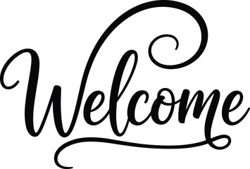 Black Script Welcome Text on White Background lettering
