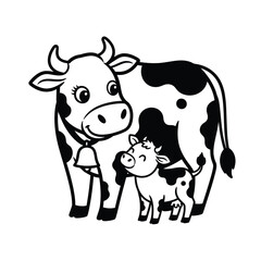 Mother and Calf Cow Illustration Farm Animal Silhouette