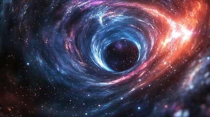 A journey into the colorful spiral of a black hole vortex in deep space