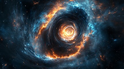 Fototapeta premium The celestial vortex where vibrant orange and blue nebulae swirl through the cosmic abyss.