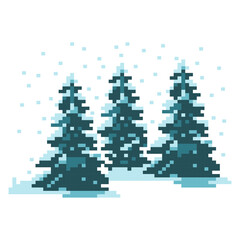 Fototapeta premium Pixel Winter Pine Trees Landscape