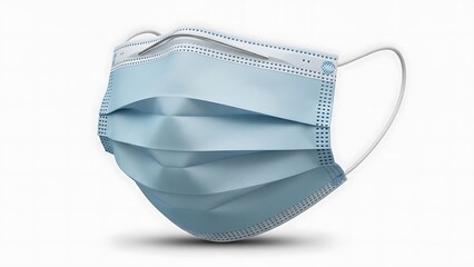 Disposable light blue surgical face mask featuring pleats and ear loops isolated on a clean white background representing health and safety protocols