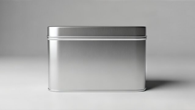 Blank silver metal tin box mockup for packaging design.