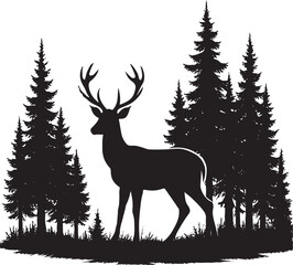 Fototapeta premium Collection of black deer icons. Log of deer. Dee simple icon vector