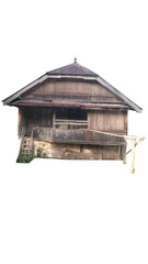 Traditional wooden house transparent background with old wooden walls and elevated structure, ideal for cultural themes, rural architecture projects, heritage visuals and documentary design.