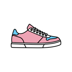 Pink and Blue Sneaker with White Laces and Sole.