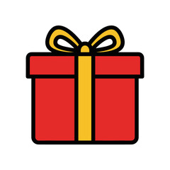 Red Gift Box with Yellow Ribbon and Bow Present for Celebration.