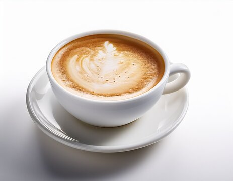 a white cup of creamy cappuccino or latte on white background - Powered by Adobe