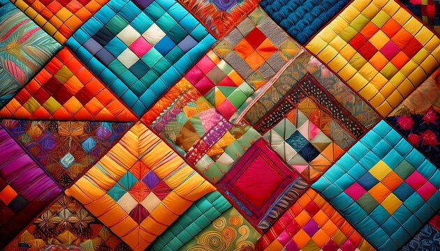 a colorful patchwork quilt with various patterns and textures patchwork quilt colorful fabric handmade sewing craft