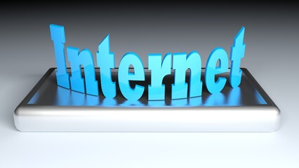 Internet blue write on metallic base - 3D rendering illustration