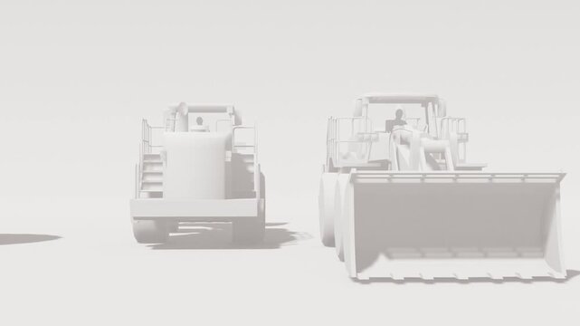 Industrial Excavator Digging Hole. Animated footage isolated on white screen. Looped motion graphic UHD