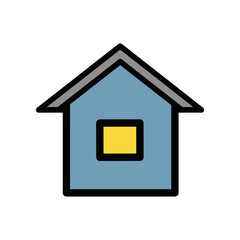 Simple House Icon with Blue Walls and Yellow Window.