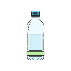 Simple illustration of a clear plastic water bottle with a blue cap.