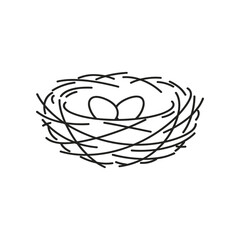 Simple Line Art Drawing of a Birds Nest with Two Eggs.