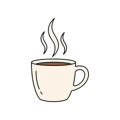 Steaming Hot Coffee Mug Hand Drawn Doodle Style Illustration.