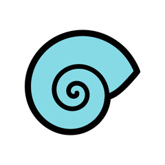 Stylized Blue Seashell with Black Outline and Swirl.