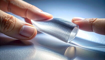 Innovation's Embrace: a human hand delicately cradles a futuristic, sleek, and high-tech product, symbolizing innovation and cutting-edge technology. 