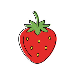 Vibrant Strawberry Illustration with Seeds and Green Stem.