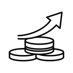Increasing stack of coins with arrow