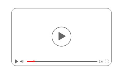 Multimedia video player with play button, play video online window with navigation icons, video streaming on internet, vector