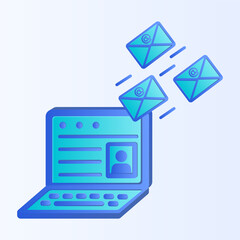 Digital communication concept with laptop and email icons in gradient style