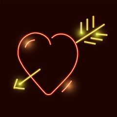 Neon heart with arrow: glowing symbol of love and romance in vibrant colors.