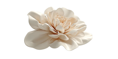 A close-up view of a detailed, creamy-colored flower with multiple petals on a black background