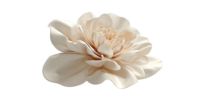 A close-up view of a detailed, creamy-colored flower with multiple petals on a black background
