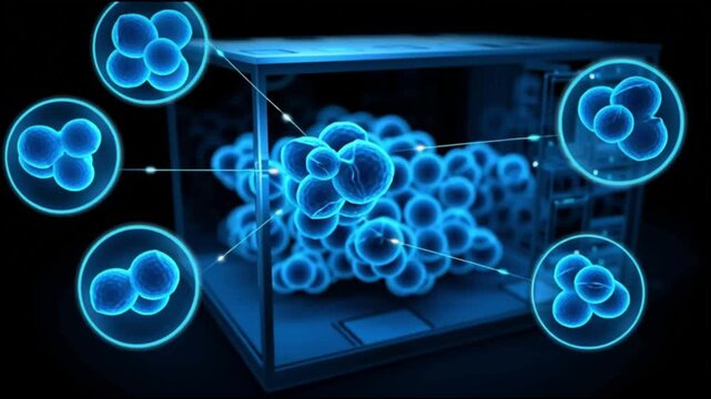 Organoid intelligence. OI. Biocomputing. Synthetic biology. Biological computation. Bioengineered tissue. Visual representation of organoid intelligence and cellular structures.