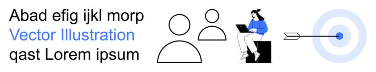 Business strategy, goal setting, team collaboration, efficiency, productivity, decision-making. Features human icons, a target with an arrow and a person with a laptop. Business strategy