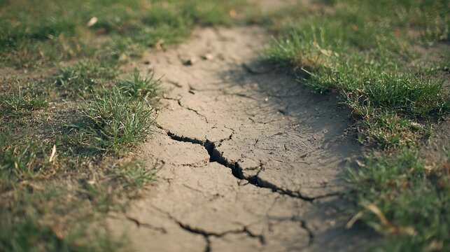 spodumene. Small depression in lawn with scattered soil fragments and textured ground. real-estate listings, architecture portfolios, designed for real-estate listing and luxury residence showcases.