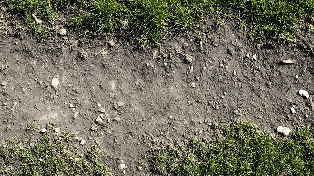 spodumene. Small depression in lawn with scattered soil fragments and textured ground. real-estate listings, architecture portfolios, designed for real-estate listing and luxury residence showcases.